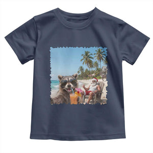 Christmas In July Raccoon And Santa Toddler T Shirt Tropical Summer Vacation Graphic TS12 Navy Print Your Wear
