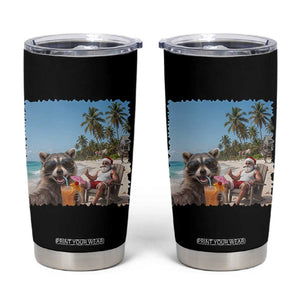 Christmas In July Raccoon And Santa Tumbler Cup Tropical Summer Vacation Graphic TS12 Black Print Your Wear