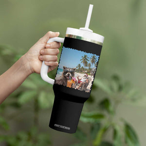 Christmas In July Raccoon And Santa Tumbler With Handle Tropical Summer Vacation Graphic TS12 Print Your Wear