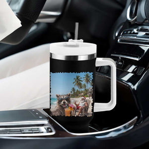 Christmas In July Raccoon And Santa Tumbler With Handle Tropical Summer Vacation Graphic TS12 Print Your Wear