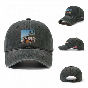 Christmas In July Raccoon And Santa Washed Cotton Baseball Cap Tropical Summer Vacation Graphic TS12 Washed Cap Universal Fit Dark Green Print Your Wear