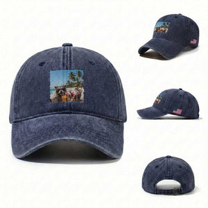 Christmas In July Raccoon And Santa Washed Cotton Baseball Cap Tropical Summer Vacation Graphic TS12 Washed Cap Universal Fit Navy Print Your Wear