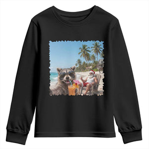 Christmas In July Raccoon And Santa Youth Sweatshirt Tropical Summer Vacation Graphic TS12 Black Print Your Wear