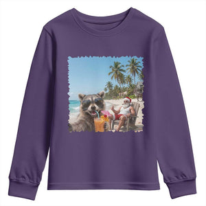 Christmas In July Raccoon And Santa Youth Sweatshirt Tropical Summer Vacation Graphic TS12 Purple Print Your Wear