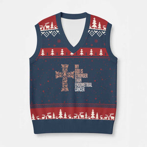Religious Endometrial Cancer Awareness V-Neck Knit Sweater Vest My God Is Stronger Than Cancer