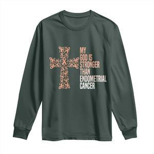 Religious Endometrial Cancer Awareness Long Sleeve Shirt My God Is Stronger Than Cancer