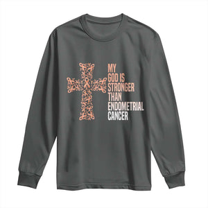 Religious Endometrial Cancer Awareness Long Sleeve Shirt My God Is Stronger Than Cancer