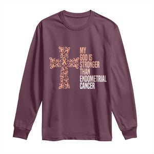 Religious Endometrial Cancer Awareness Long Sleeve Shirt My God Is Stronger Than Cancer