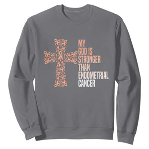 Religious Endometrial Cancer Awareness Sweatshirt My God Is Stronger Than Cancer