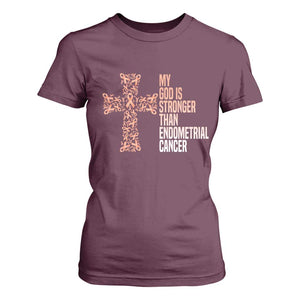Religious Endometrial Cancer Awareness T Shirt For Women My God Is Stronger Than Cancer