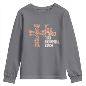 Religious Endometrial Cancer Awareness Youth Sweatshirt My God Is Stronger Than Cancer