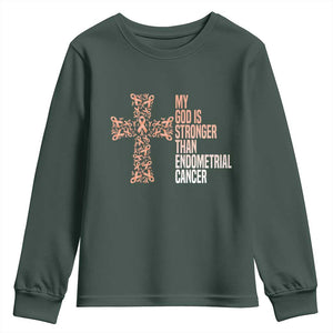 Religious Endometrial Cancer Awareness Youth Sweatshirt My God Is Stronger Than Cancer