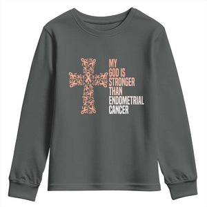 Religious Endometrial Cancer Awareness Youth Sweatshirt My God Is Stronger Than Cancer