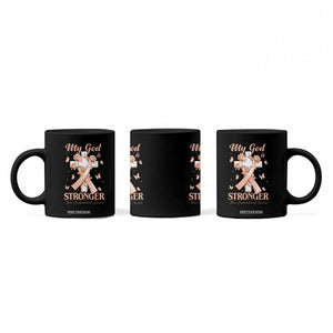 My God Is Stronger Than Endometrial Cancer Coffee Mug Christian Peach Ribbon