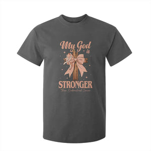 Endometrial Cancer Faith Peach Ribbon T Shirt For Kid My God Is Stronger Than Endometrial Cancer