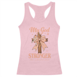 Endometrial Cancer Faith Peach Ribbon Racerback Tank Top My God Is Stronger Than Endometrial Cancer