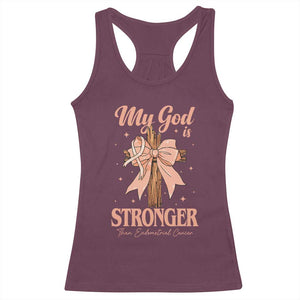 Endometrial Cancer Faith Peach Ribbon Racerback Tank Top My God Is Stronger Than Endometrial Cancer