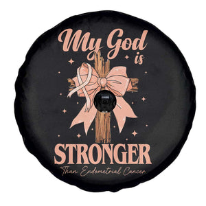Endometrial Cancer Faith Peach Ribbon Spare Tire Cover My God Is Stronger Than Endometrial Cancer