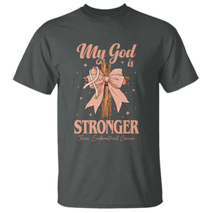 Endometrial Cancer Faith Peach Ribbon T Shirt My God Is Stronger Than Endometrial Cancer