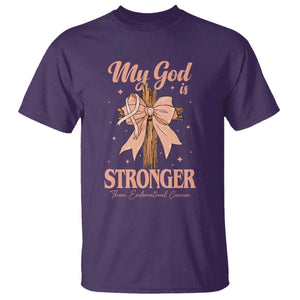 Endometrial Cancer Faith Peach Ribbon T Shirt My God Is Stronger Than Endometrial Cancer