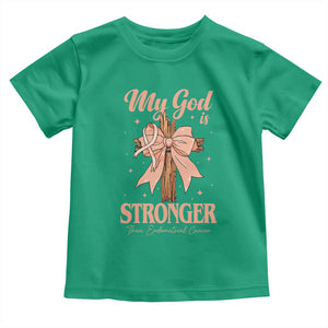 Endometrial Cancer Faith Peach Ribbon Toddler T Shirt My God Is Stronger Than Endometrial Cancer