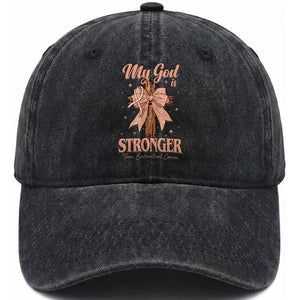 Endometrial Cancer Faith Peach Ribbon Washed Cotton Baseball Cap My God Is Stronger Than Endometrial Cancer