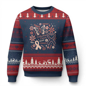 Floral Butterfly Endometrial Cancer Awareness Ugly Christmas Sweater Believe Strength Faith
