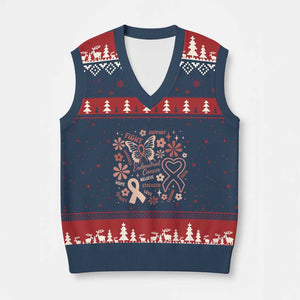 Floral Butterfly Endometrial Cancer Awareness V-Neck Knit Sweater Vest Believe Strength Faith