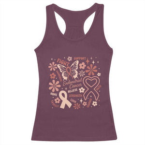 Floral Butterfly Endometrial Cancer Awareness Racerback Tank Top Believe Strength Faith