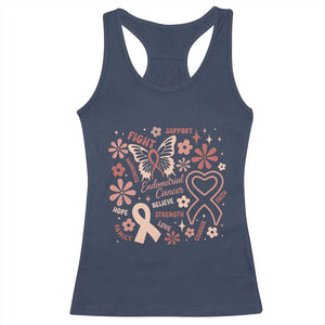 Floral Butterfly Endometrial Cancer Awareness Racerback Tank Top Believe Strength Faith