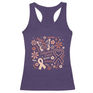 Floral Butterfly Endometrial Cancer Awareness Racerback Tank Top Believe Strength Faith