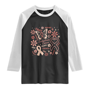 Floral Butterfly Endometrial Cancer Awareness Raglan Shirt Believe Strength Faith