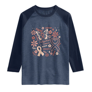 Floral Butterfly Endometrial Cancer Awareness Raglan Shirt Believe Strength Faith