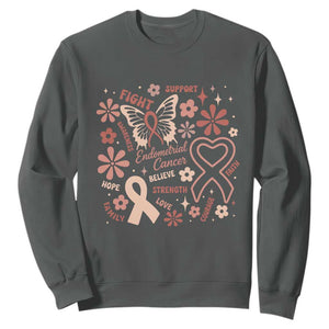 Floral Butterfly Endometrial Cancer Awareness Sweatshirt Believe Strength Faith