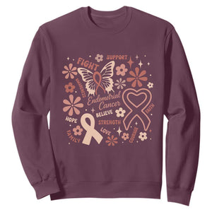 Floral Butterfly Endometrial Cancer Awareness Sweatshirt Believe Strength Faith
