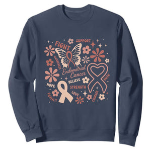 Floral Butterfly Endometrial Cancer Awareness Sweatshirt Believe Strength Faith