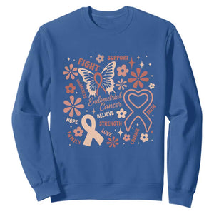 Floral Butterfly Endometrial Cancer Awareness Sweatshirt Believe Strength Faith