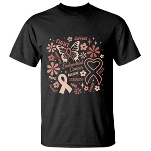 Floral Butterfly Endometrial Cancer Awareness T Shirt Believe Strength Faith