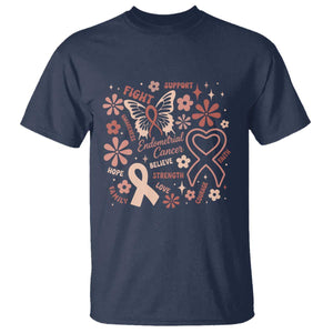 Floral Butterfly Endometrial Cancer Awareness T Shirt Believe Strength Faith