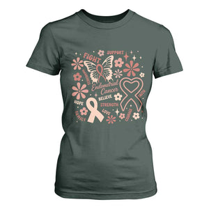 Floral Butterfly Endometrial Cancer Awareness T Shirt For Women Believe Strength Faith