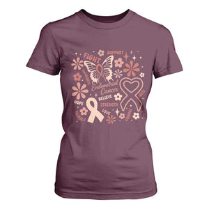 Floral Butterfly Endometrial Cancer Awareness T Shirt For Women Believe Strength Faith