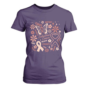 Floral Butterfly Endometrial Cancer Awareness T Shirt For Women Believe Strength Faith