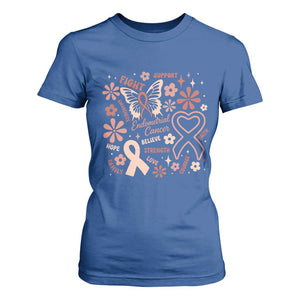 Floral Butterfly Endometrial Cancer Awareness T Shirt For Women Believe Strength Faith