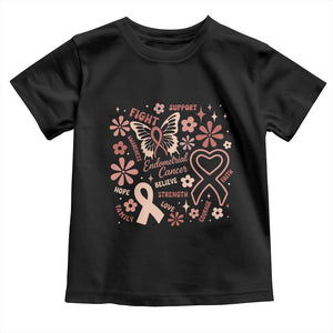 Floral Butterfly Endometrial Cancer Awareness Toddler T Shirt Believe Strength Faith