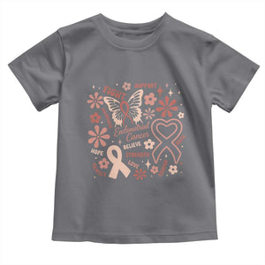 Floral Butterfly Endometrial Cancer Awareness Toddler T Shirt Believe Strength Faith
