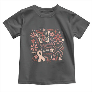 Floral Butterfly Endometrial Cancer Awareness Toddler T Shirt Believe Strength Faith