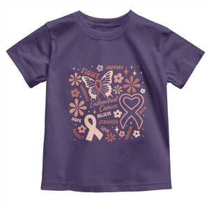 Floral Butterfly Endometrial Cancer Awareness Toddler T Shirt Believe Strength Faith