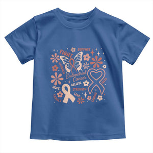 Floral Butterfly Endometrial Cancer Awareness Toddler T Shirt Believe Strength Faith