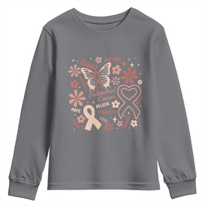 Floral Butterfly Endometrial Cancer Awareness Youth Sweatshirt Believe Strength Faith