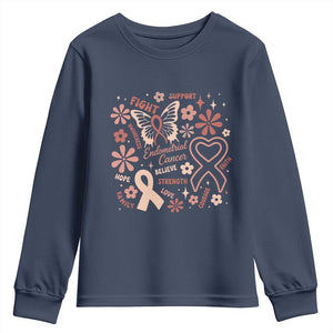 Floral Butterfly Endometrial Cancer Awareness Youth Sweatshirt Believe Strength Faith